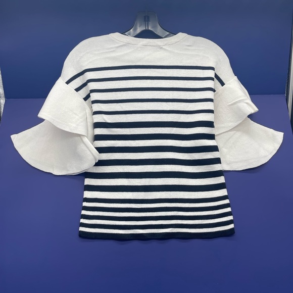 Women's Knit Sweater Bell Sleeve Black and White Striped Top Tiered XS, S, M - Picture 8 of 9